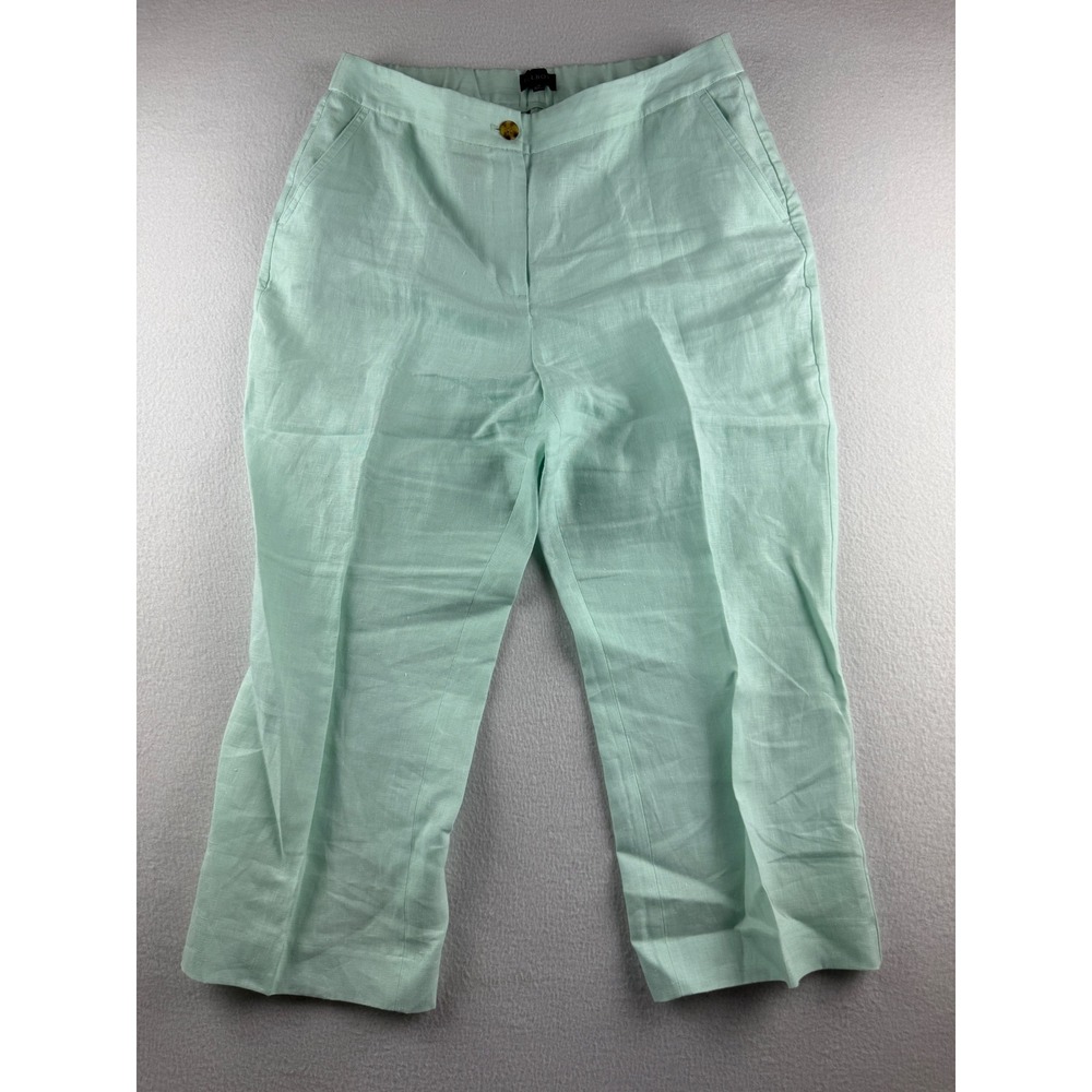 Talbots Womens 12P Mint Green 100% Linen Cropped Wide Leg Pants VN1184 11/21